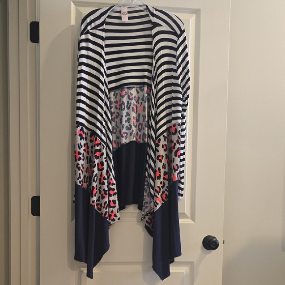 Striped and Leopard Print Cardigan - Picture 1 of 2